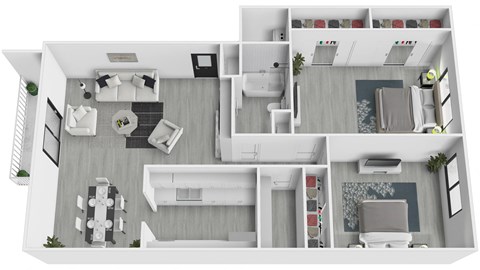 Floor plan for 2 beds, 2 baths, 1173 sqft